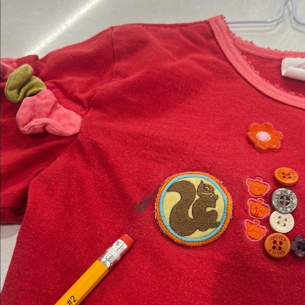 Oilily Long-Sleeve Logo Spell-out Red Shirt button Embellishments girls Sz 86 - Picture 4 of 12
